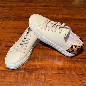 ABLE Emmy White Leather Leopard Calfhair Sneaker Size 7